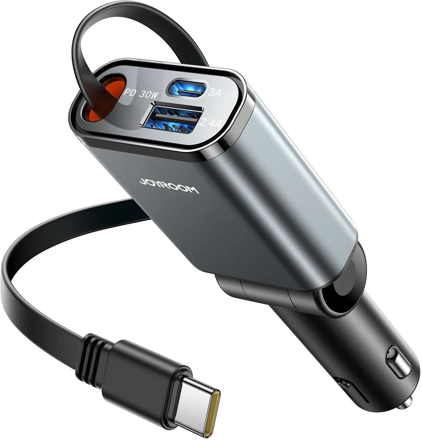 Karikues veture Joyroom JR CCL07, 3 në 1, kabllo USB C tërheqëse, gri
