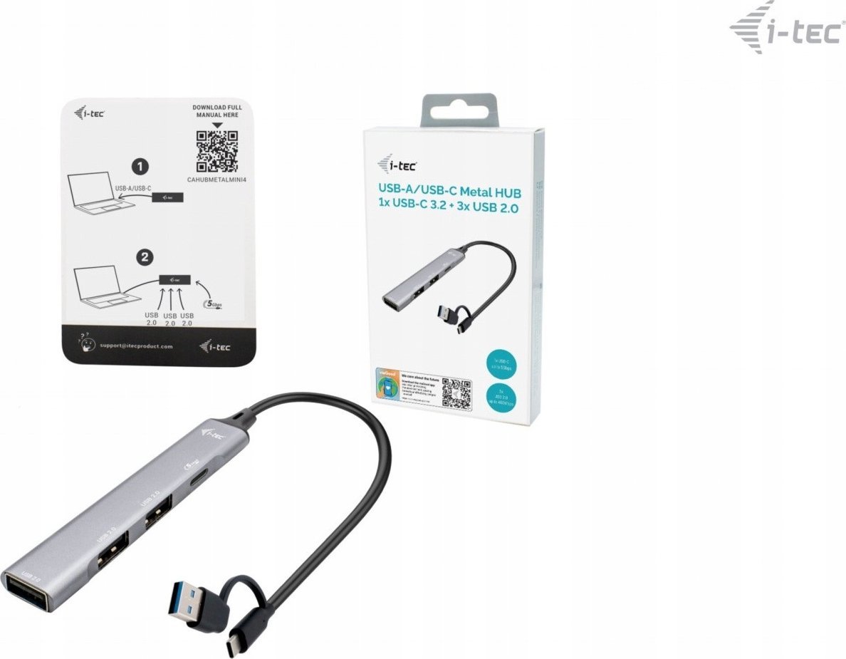 HUB USB I-tec USB-C USB-A Metal, 1x USB 3.0, 3x USB 2.0, gri metalik