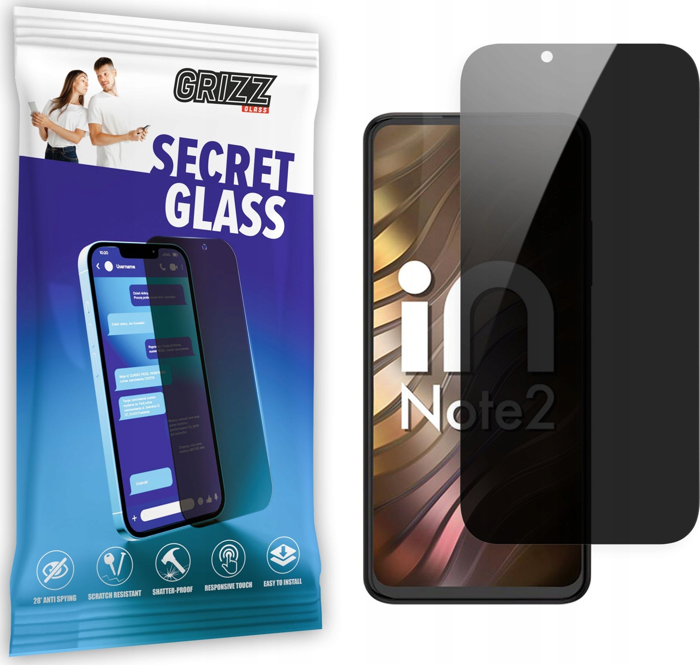 Xham mbrojtës privatësie Grizz SecretGlass për Micromax In Note 2, 9H, ekran i plotë, transparent