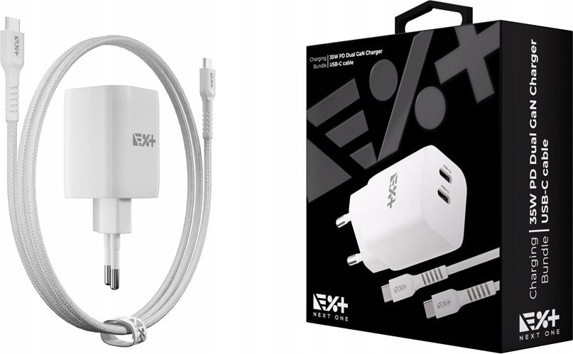 Karikues muri NEXT ONE Fast, 35W GaN, 2x USB-C, i bardhë