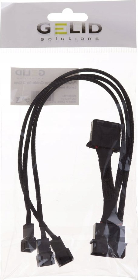 Adapter ventilatori Gelid CA-PSU-01, molex 4-pin në 3x 3-pin, i zi