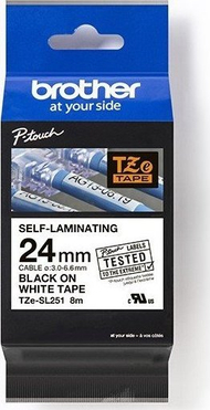 Shirit etiketa Brother TZE-SL251, 24mm, 8m, i bardhë me tekst të zi