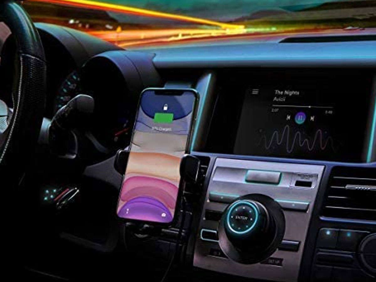 Mbajtës telefoni për makinë iOttie AutoSense, karikim wireless, montim në grilë ajri dhe CD, i zi