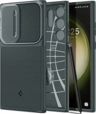 Mbështjellës telefoni Spigen Optik Armor për Samsung Galaxy S25 Ultra, mbrojtje hibride, kapak kamere, jeshile Abyss