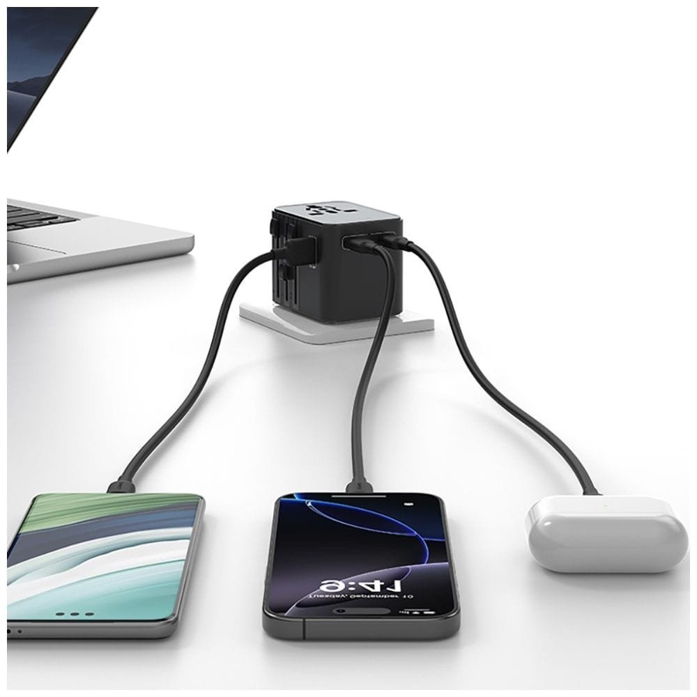 Karikues udhëtimi Usams CC309, 25W, 2x USB C 4 në 1 US AU EU UK, i zi