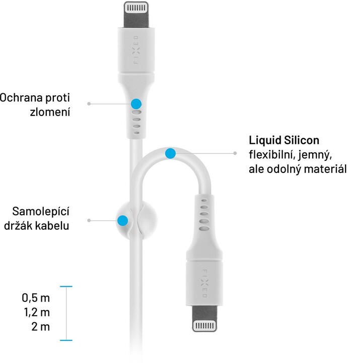 Kabllo për të dhëna dhe karikim FIXED USB-C - Lightning, MFi, PD, 1.2m, e bardhë