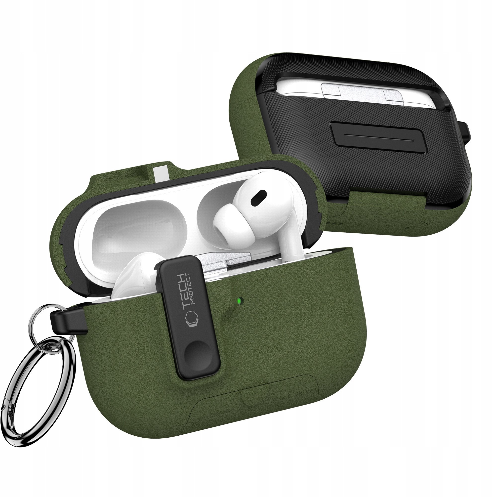 Kuti mbrojtëse Tech-Protect Slim Hook për AirPods Pro 3, polikarbonat, me karabinë, jeshile