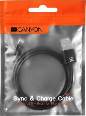 Kabllo USB Canyon CNE-CFI1B, USB A në Lightning, 1 m, e zezë