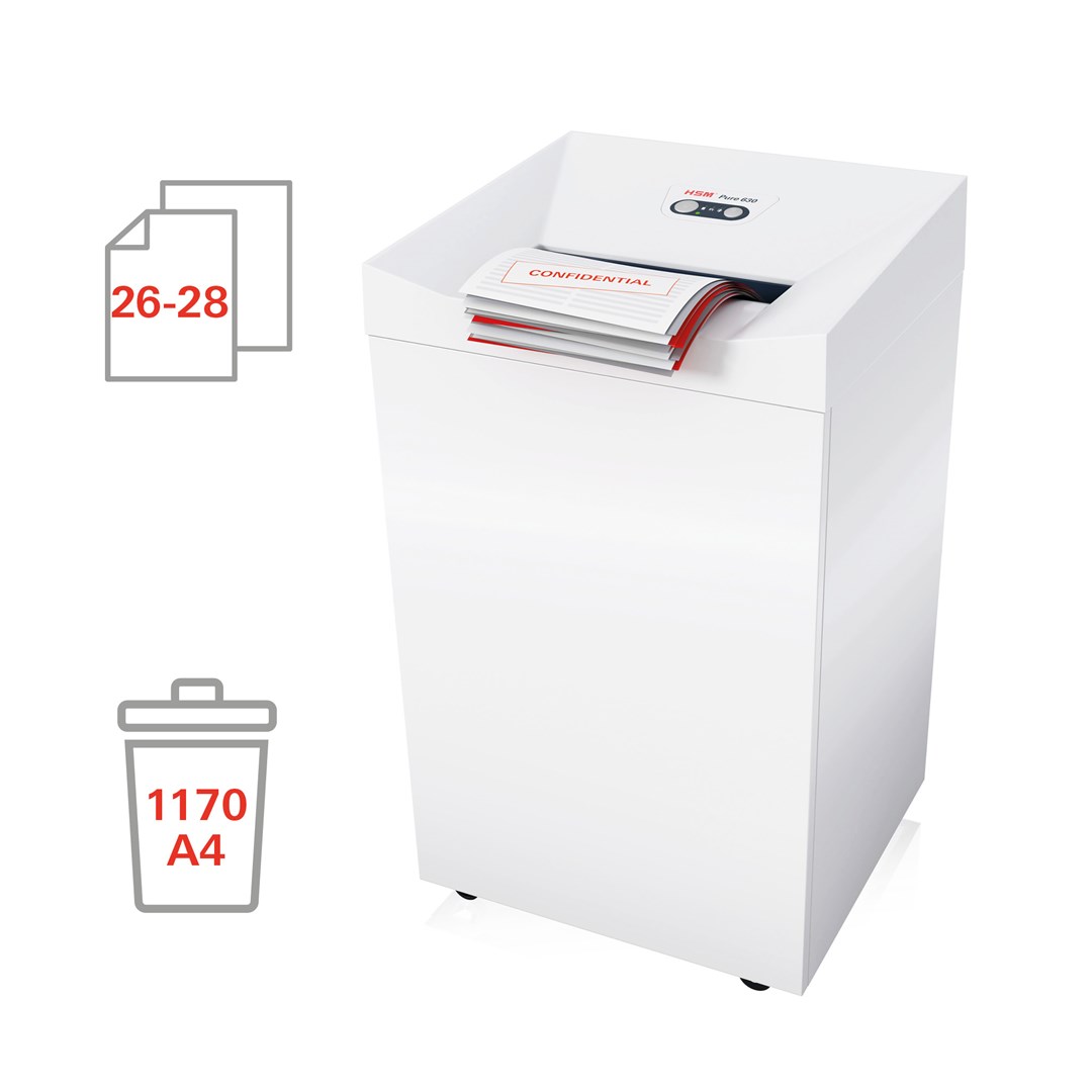 Shreder dokumentesh HSM Pure 630, 130L, prerje 3.9mm, i bardhë