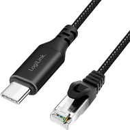 Kabllo rrjeti LogiLink CU0411, USB 3.2 Type C në RJ45, 1 Gbps, 1.5m, e zezë