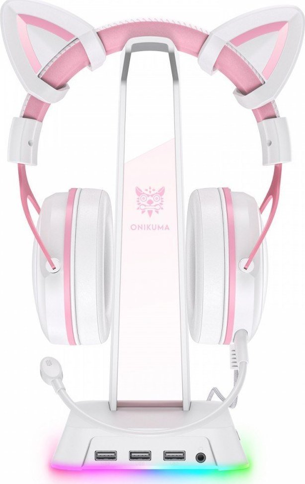 Qëndrim për kufje Onikuma ST2, RGB, 3x USB, i bardhë
