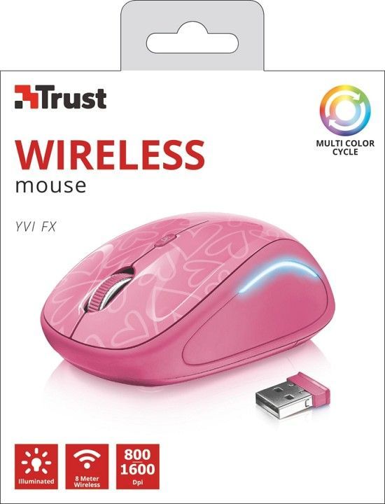 Maus Trust YVI, wireless, USB, rozë