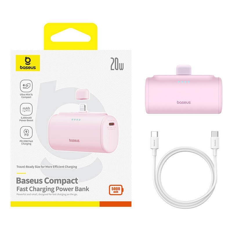 Powerbank Baseus OS-Compact IP, 5000mAh, 20W, rozë