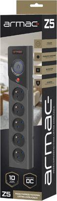 Kabllo zgjatëse Armac Z5, me mbrojtje nga shkarkesat elektrike, 5x priza FR, me ndërprerës, 5m, e zezë