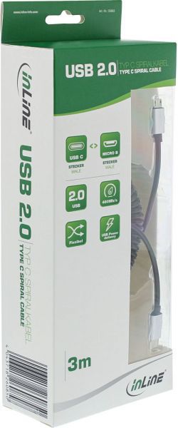 Kabllo USB InLine 35863, USB C në microUSB, 3m, e zezë