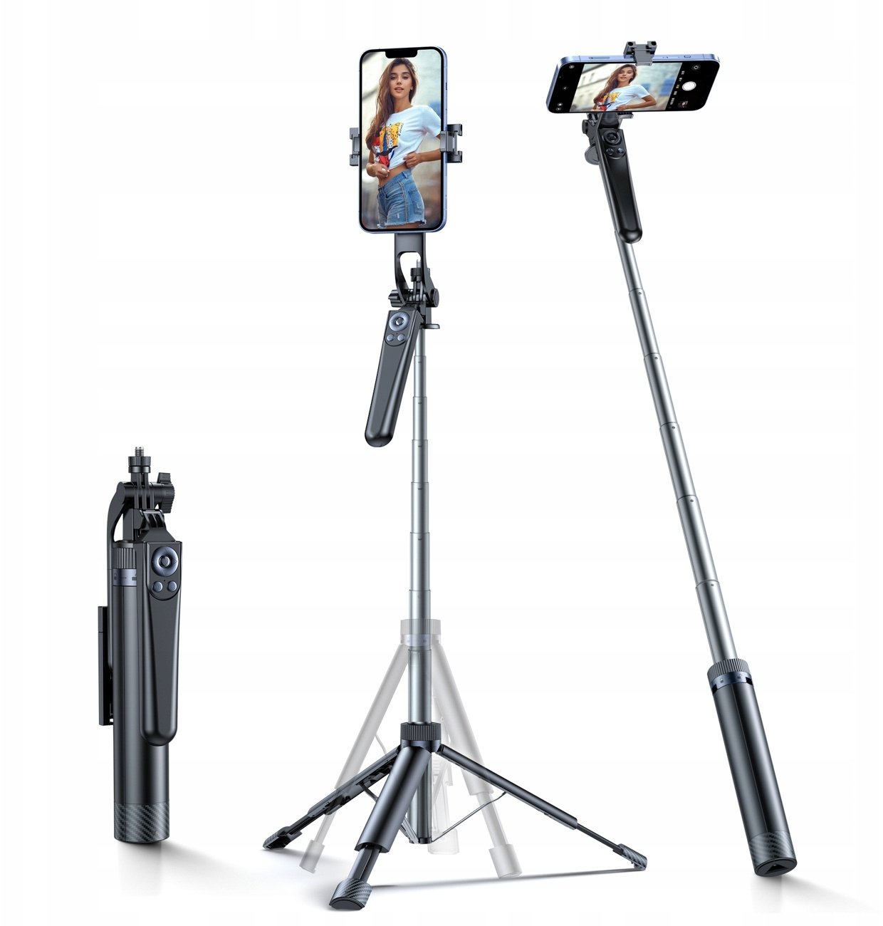 Selfie stick me tripod Wozinsky WH181D-Y1S, 1.75m, dy drita LED, i zi