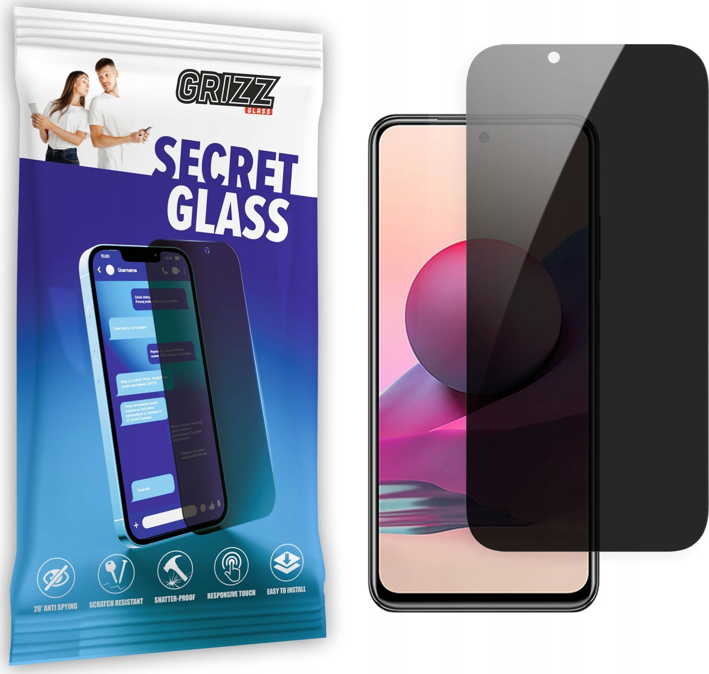 Xham mbrojtës privacy GrizzGlass SecretGlass për Xiaomi Redmi Note 10s, 9H, transparencë e lartë