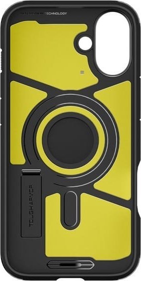Maskë mbrojtëse Spigen Tough Armor MagSafe, për iPhone 16, këmbëz stand, e zezë