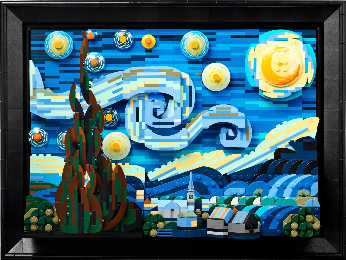 Set LEGO Ideas The Starry Night 21333, dekor muror, minifigura Vincent van Gogh, shumëngjyrësh