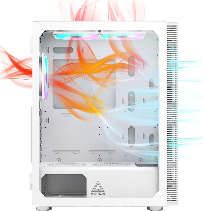 Kasë Montech X3 TG RGB, e bardhë, Midi Tower