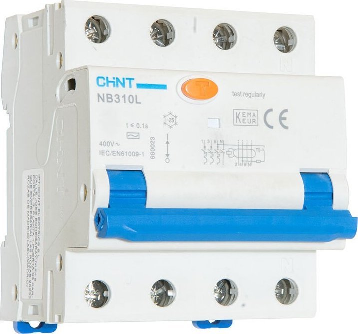 Ndërprerës diferencial Chint NB310L 3PN, 20A, 6kA, 30mA, 3P+N