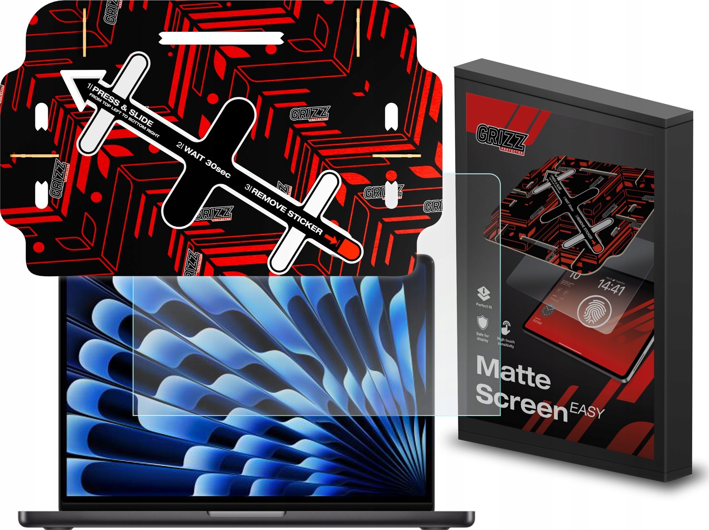 Filmi mbrojtës Grizz MatteScreen Easy për Apple MacBook Air 15" M3 2024, anti-fingerprint, mat, transparent