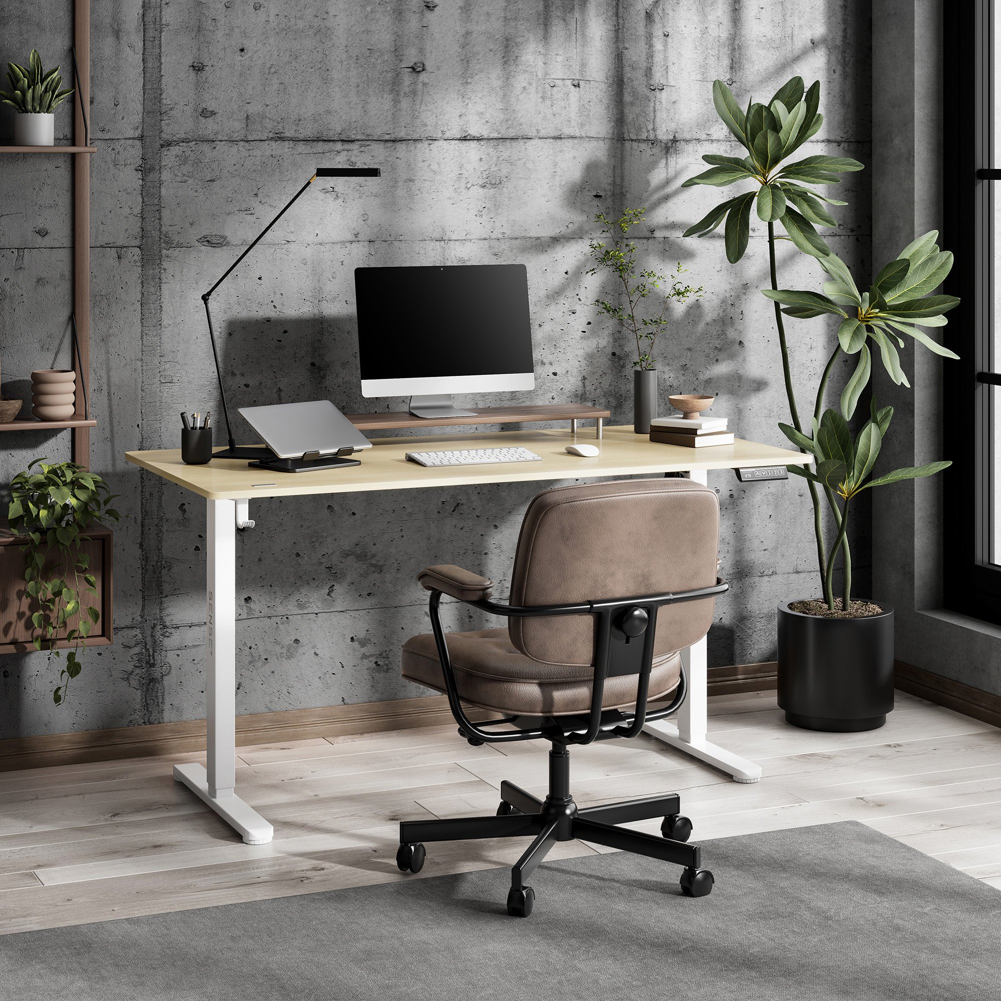 Tavolinë elektrike SENSE7 NOJO LIGHT, 140 x 70 cm, kafe e hapur / bardhë