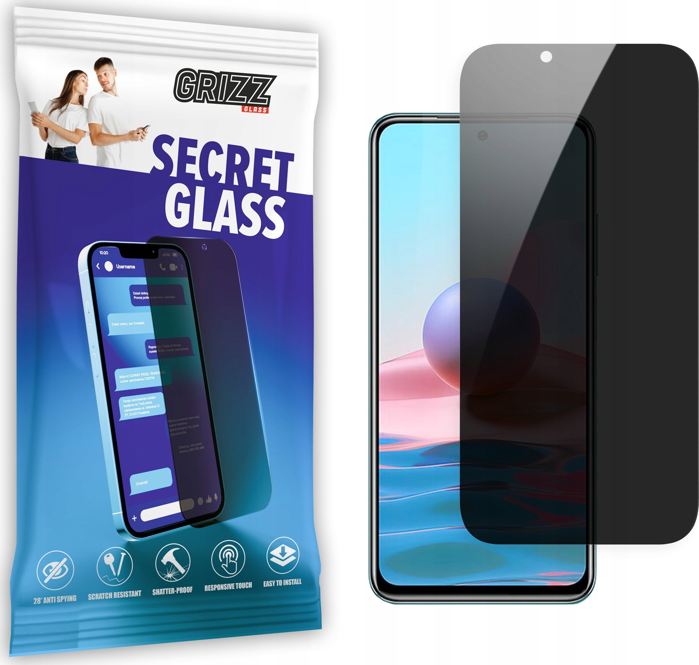 Xham privatësie Grizz SecretGlass për Xiaomi Redmi Note 10 Pro, hibrid, mbrojtës ekrani, transparent