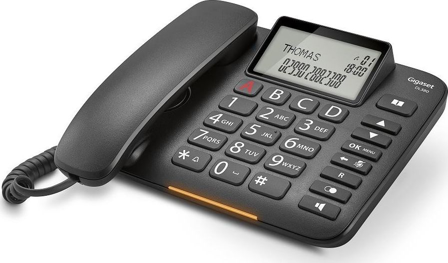 Telefoni fiks Gigaset DL380, butona të mëdhenj, i zi