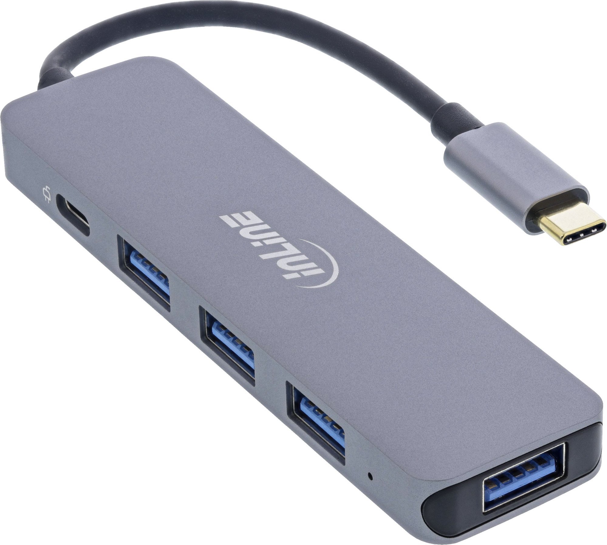 HUB USB InLine USB 3.2 Тип-C мулти хаб, 4x USB-A 5Gb/s, PD 87W, сребрен