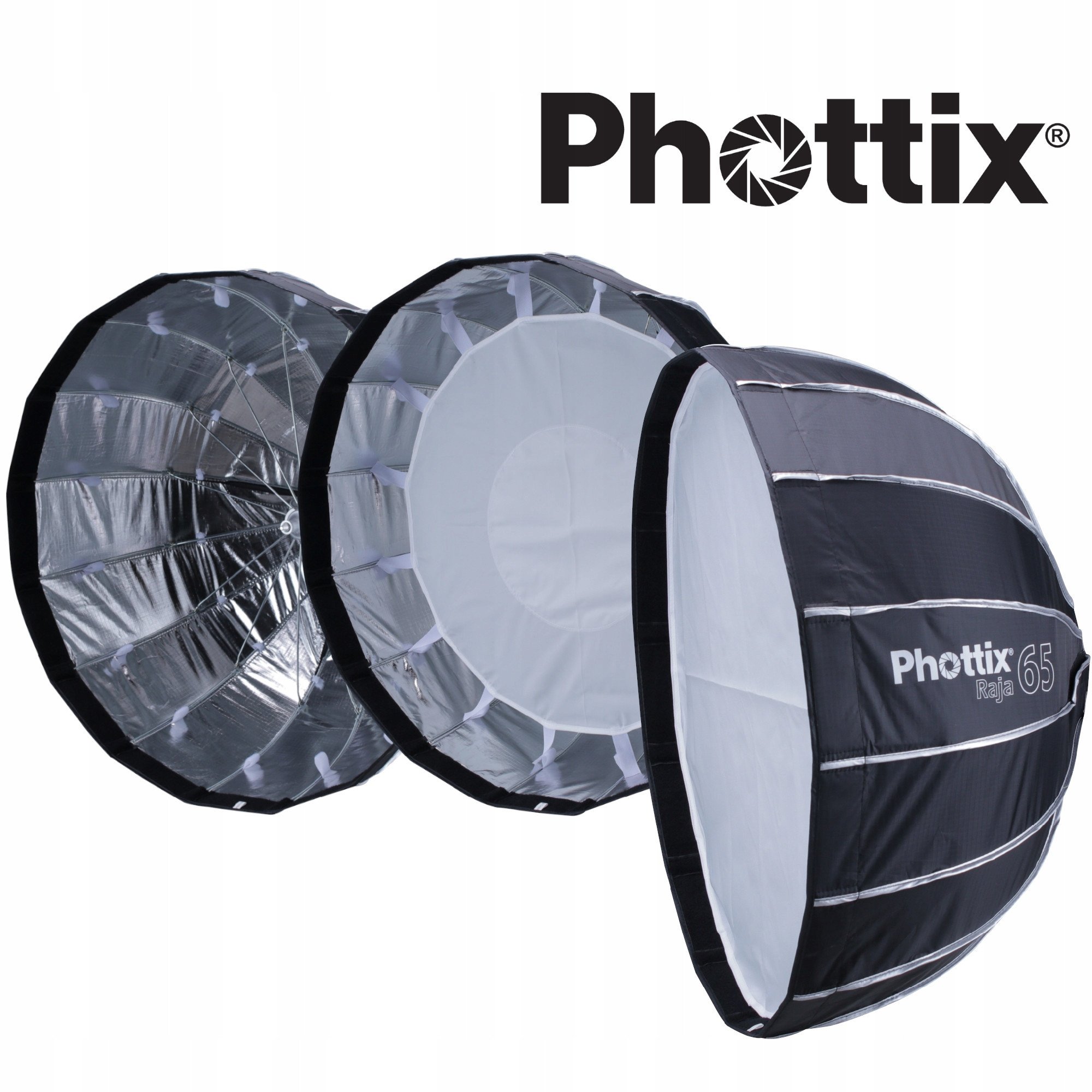 Softbox fotografik Phottix Raja 65cm, palosje e shpejtë, me grid, i zi