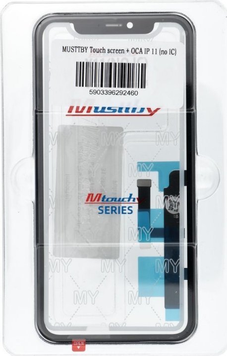 Xham dhe touchscreen Musttby për iPhone 11, me OCA, pa IC, transparent