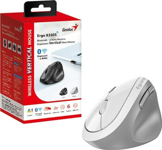 Maus вертикален Genius Ergo 8350S, без кабел, 2400 DPI, бело сив