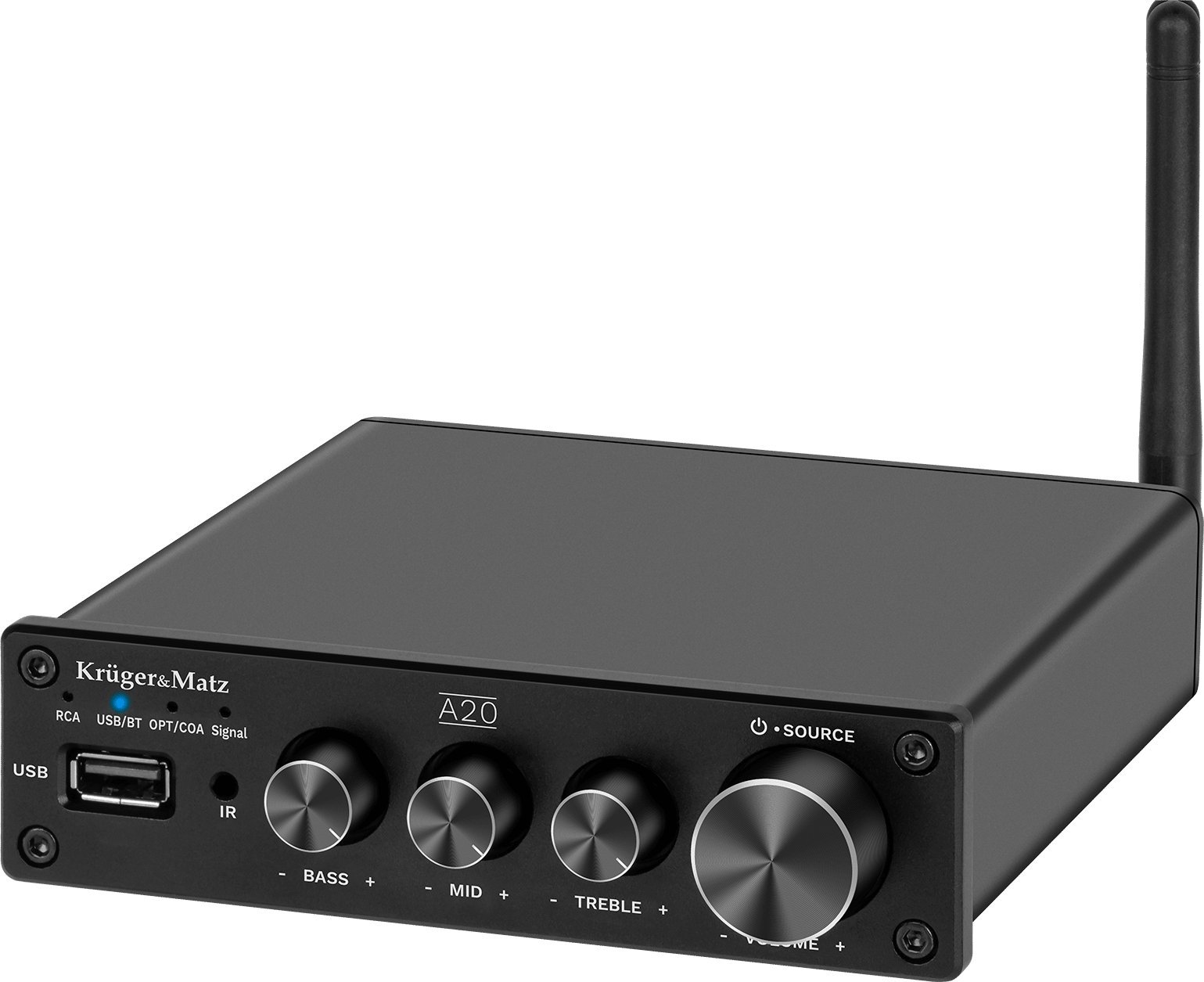 Amplifikator stereo Kruger&amp;Matz A20, 2x100W, Bluetooth 5.1 aptX HD, me telekomandë