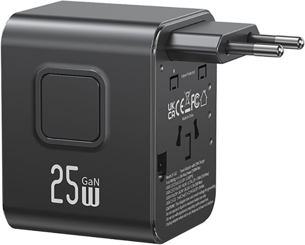 Karikues udhëtimi Usams CC309, 25W, 2x USB C 4 në 1 US AU EU UK, i zi