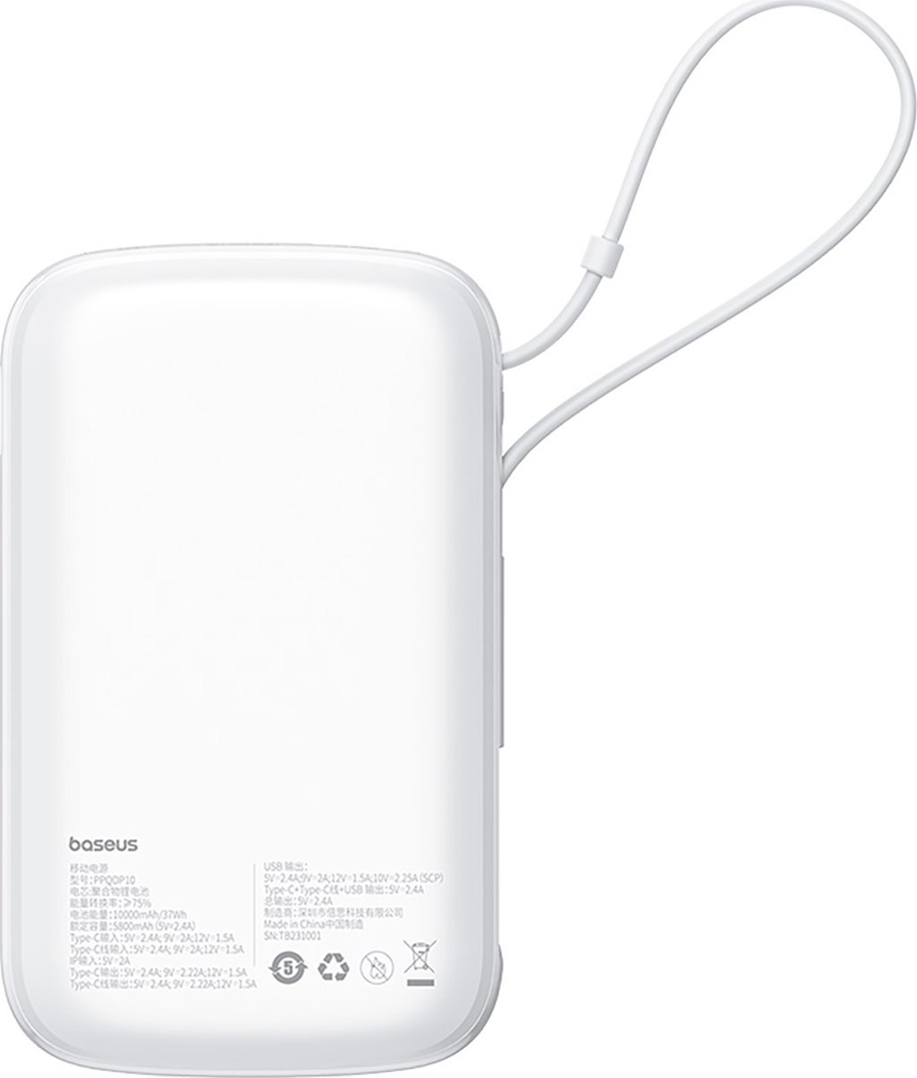 Powerbank Baseus Qpow Pro+, 10000mAh, 22.5W USB C, i bardhë