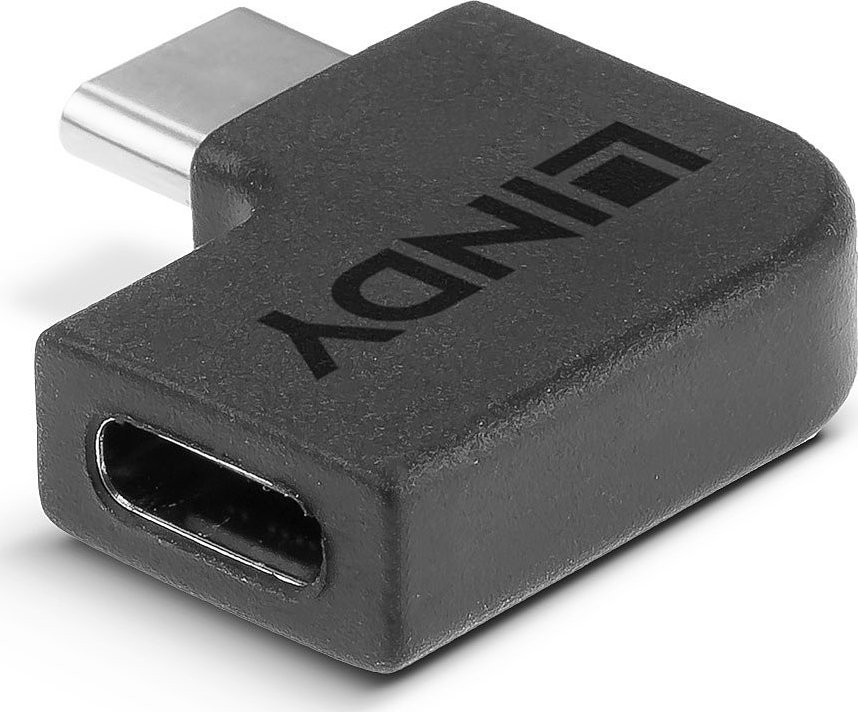 Adapter USB Lindy USB 3.2 Type C 90°, lidhës C në C, i zi