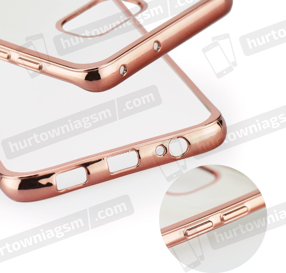 Këllëf telefoni Diamond për Samsung Galaxy A72 5G, silikoni transparent, buzë rozë metalike