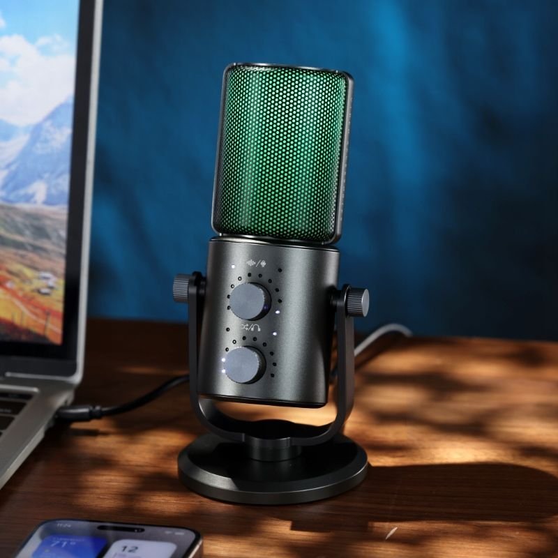 Mikrofon studio profesional Ulanzi, kapacitiv, USB Type C, me LED, me stativ
