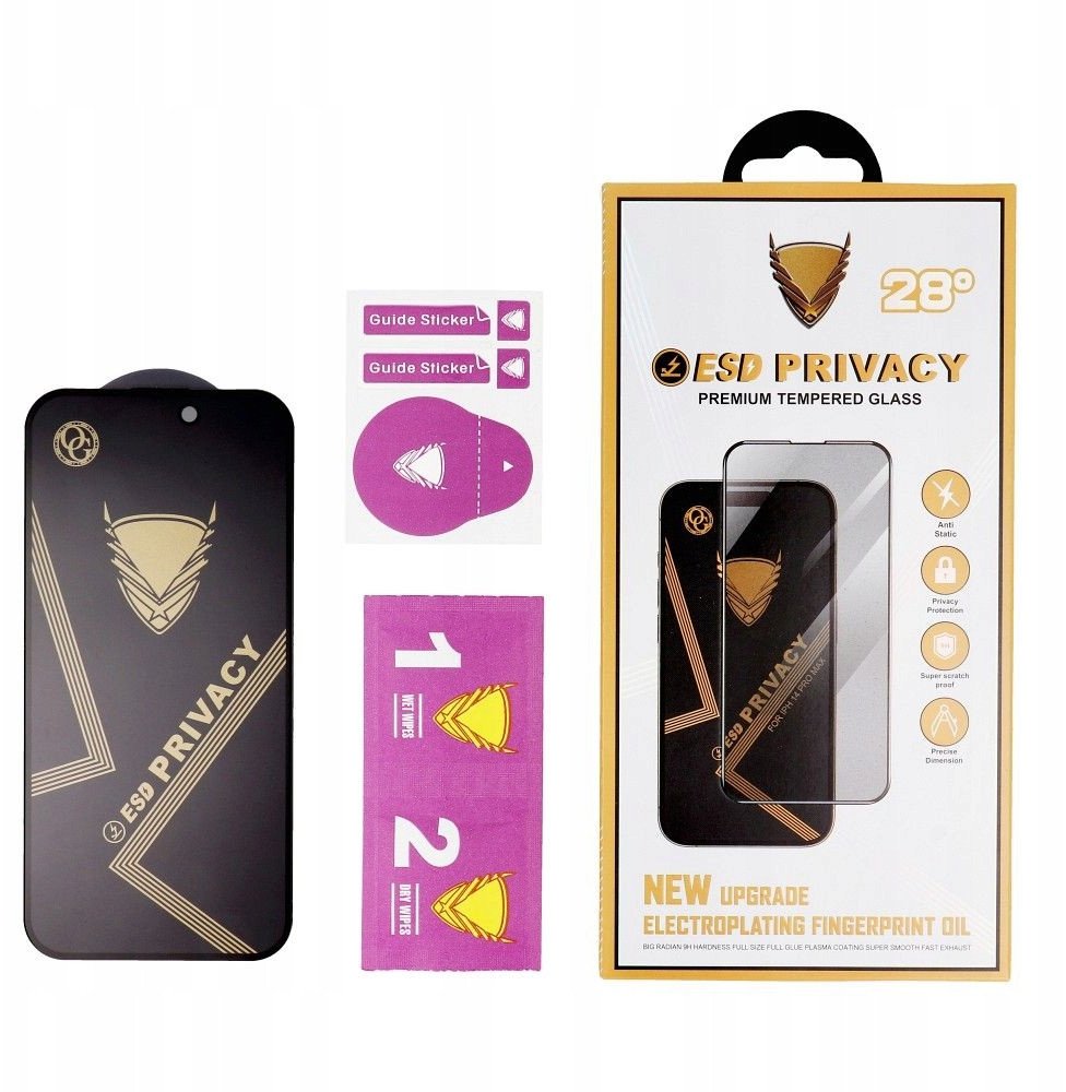 Mbrojtës ekrani Privacy OG Premium për Xiaomi 14T 14T Pro, xham i temperuar, i zi