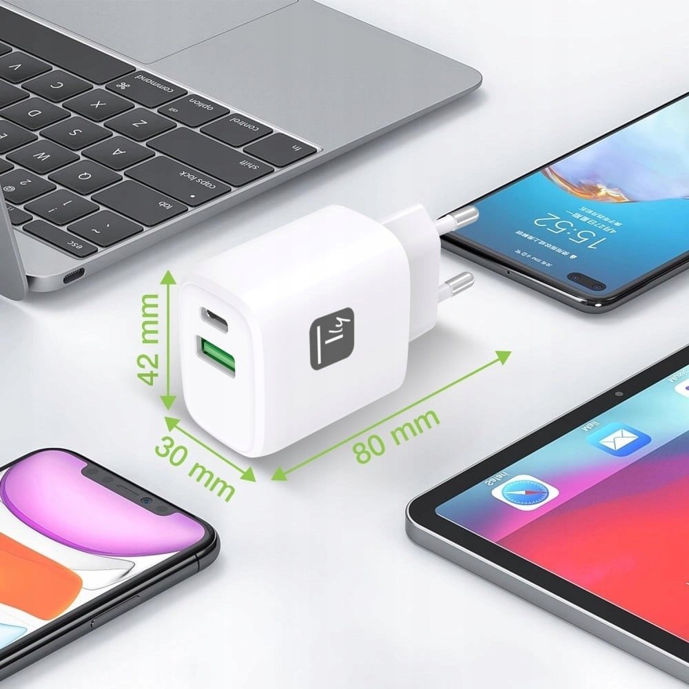 Karikues USB Techly 18W USB A, 20W USB C GaN, i bardhë