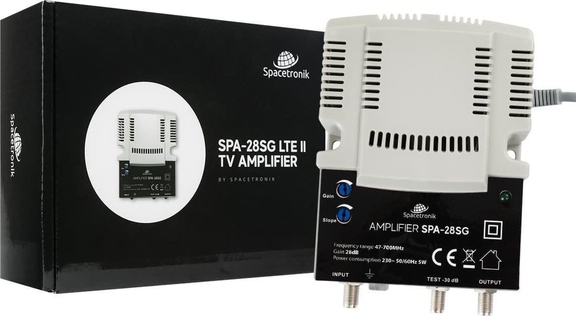 Përforcues antene Spacetronik SPA-28SG, për ndërtesa, rritje sinjali TV, gri