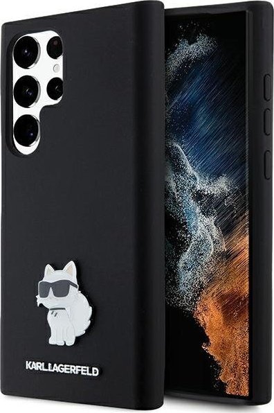 Mbulesë telefoni Karl Lagerfeld Silicone Choupette Metal Pin për Samsung Galaxy S24 Ultra, silikon, TPU PC, e zezë