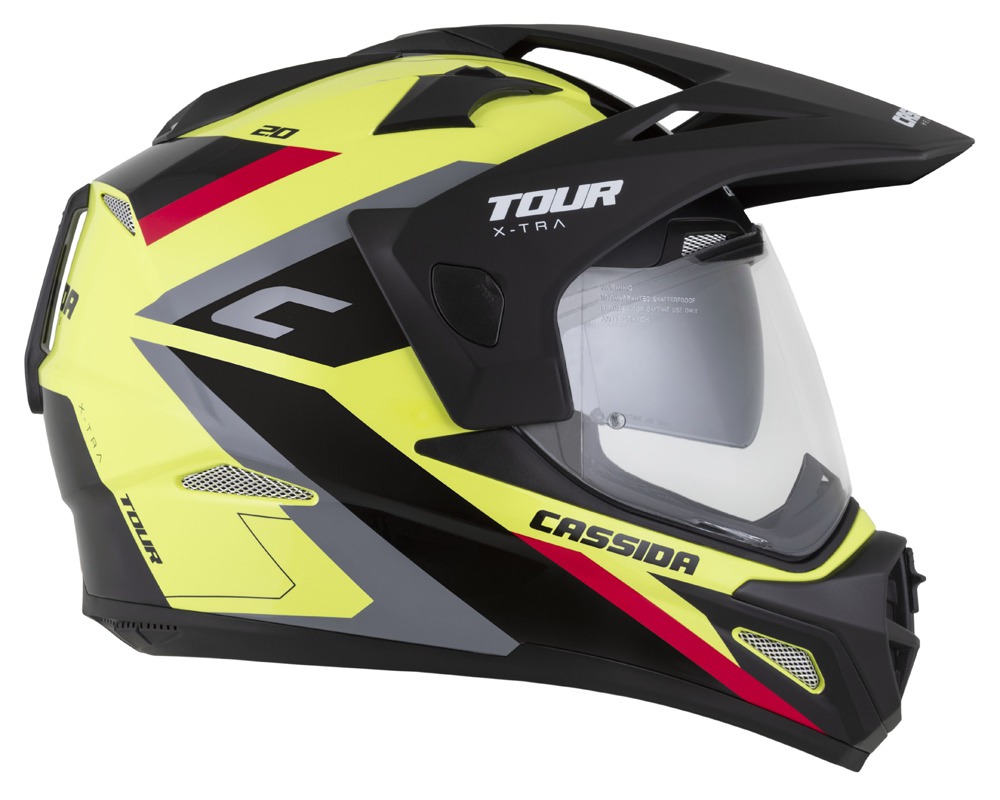 Helmeta moto Cassida Tour 2.0 X-tra, ECE 22.06, Pinlock ready, yellow fluo e zezë e kuqe gri