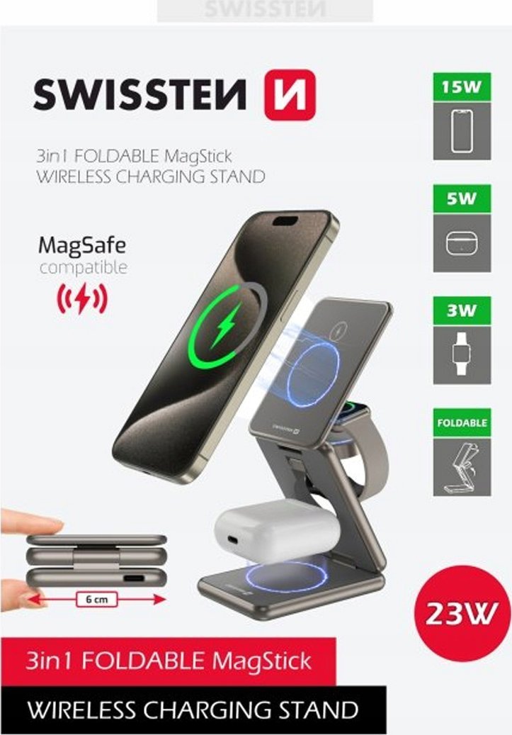 Karikues wireless Swissten AL1, 23W, MagSafe, gri