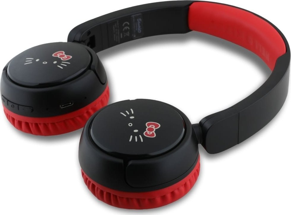 Kuﬁje Bluetooth Hello Kitty HKOBHV6ROKFR, wireless, me mikrofon, të zeza me të kuqe
