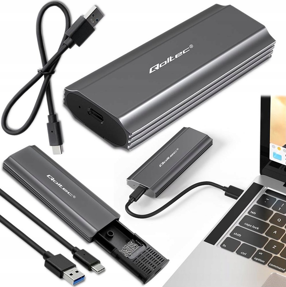 Kuti e jashtme Qoltec NV2271, për SSD M.2 SATA NVMe, USB C, 2TB, gri