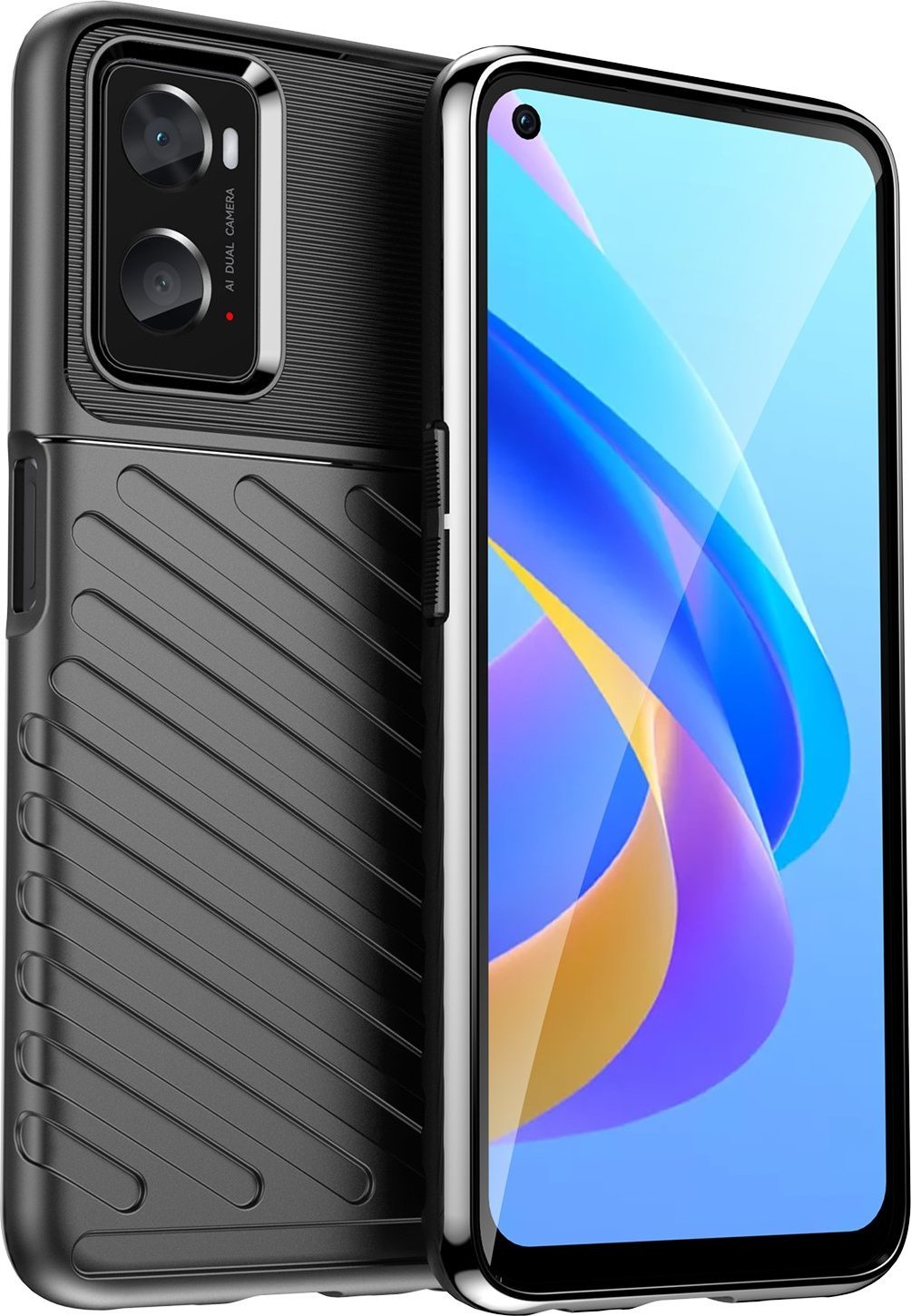 Mbrojtëse telefoni Hurtel Thunder Case Oppo A76 A36 Realme 9i, TPU fleksibël, e zezë