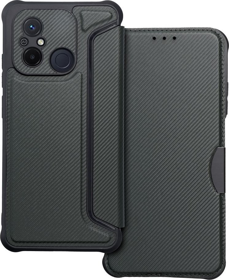 Kuti mbrojtëse OEM Razor Book Case për Xiaomi Redmi 12C, tip book, mbyllje magnetike, jeshile e errët