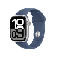 Apple Watch Series 10 GPS, 42mm, Silver Aluminum Case with Denim Sport Band, S/M
